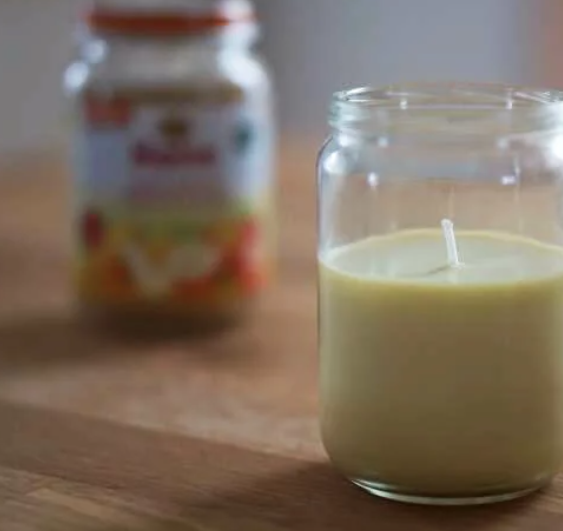 DIY beeswax candles with empty baby jars