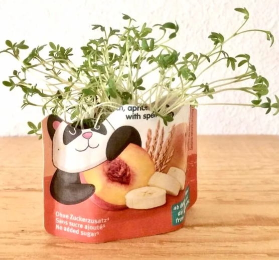 Upcycling Holle-Pouches with cress